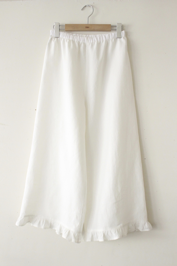 LINNET ７分丈パンツ　裾フリル付き クラシックスノーホワイト リネン100%